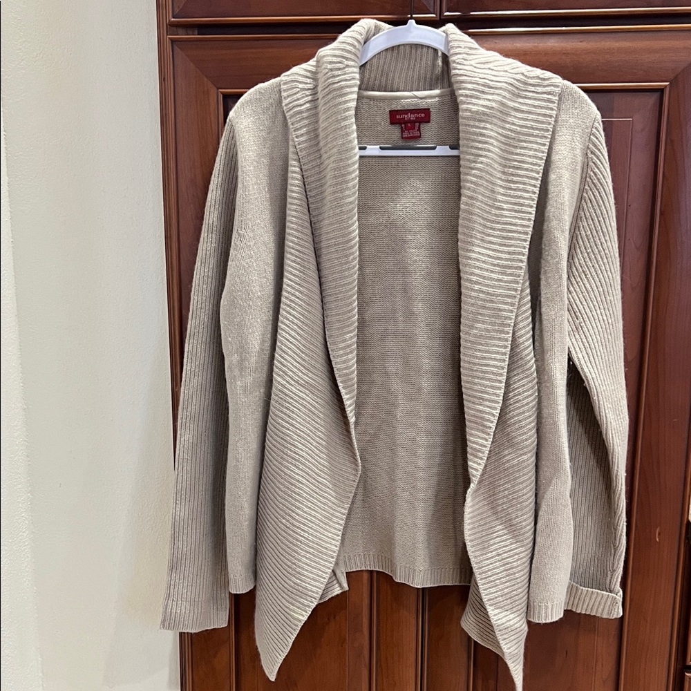 Sundance Wool Beige Ribbed Cardigan